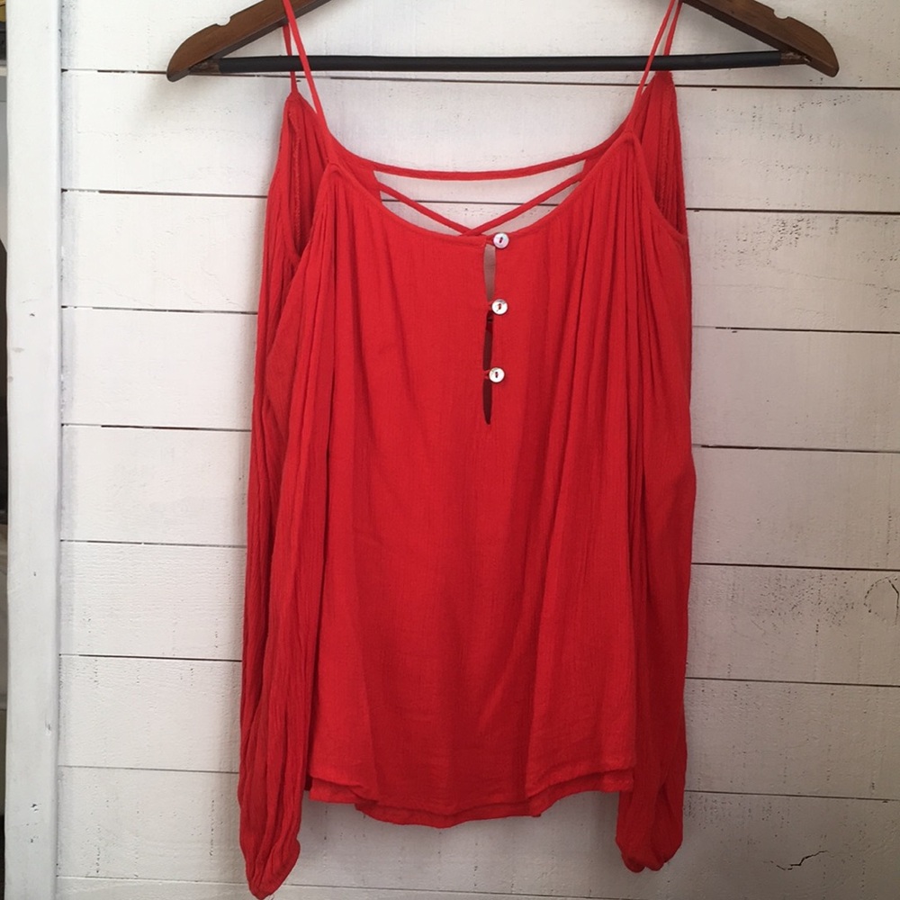 Red lightweight flowy shirt with back detail